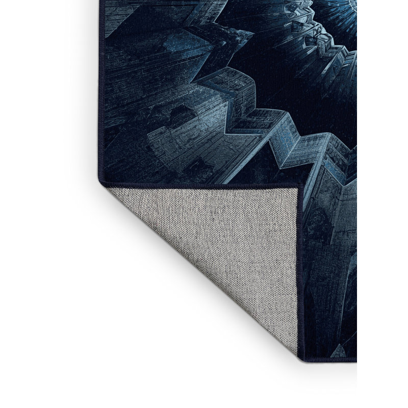 Machine Washable Penola Art Deco Geometric Rug in Blue – Navy Binding, 6 x 9