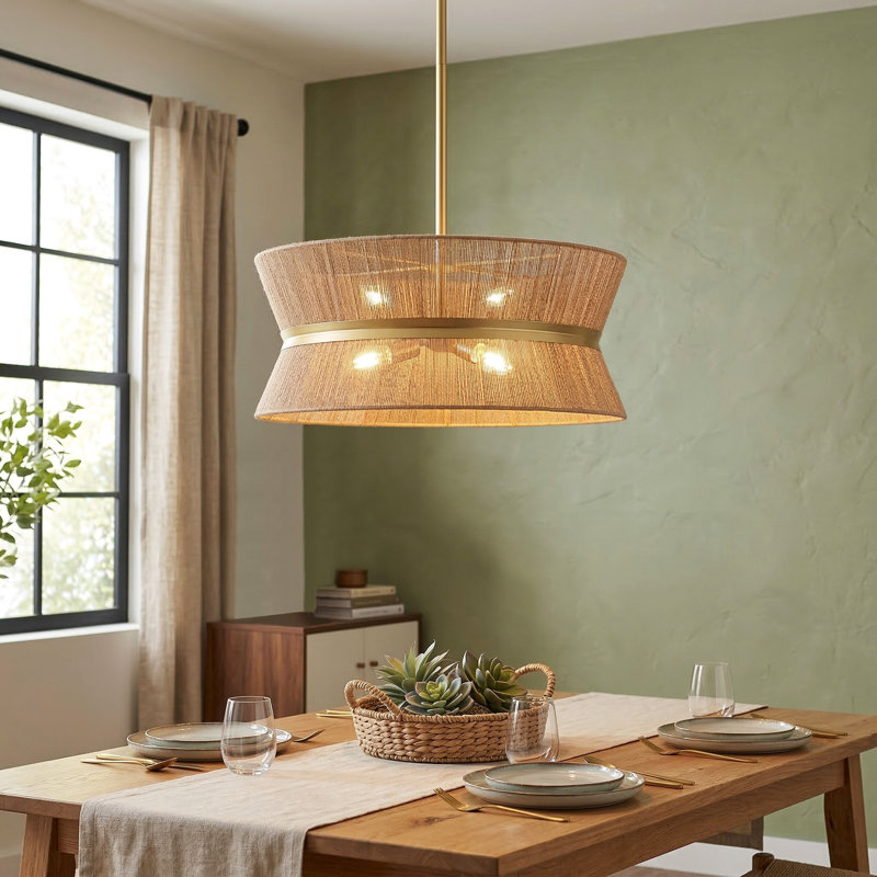 19.7" Modern Coastal 6-Light Rope Drum Chandelier, Brown, Gold