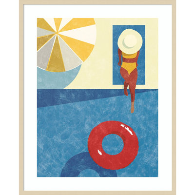 Pool Time II Woman by Victoria Barnes Wood Framed Wall Art Print