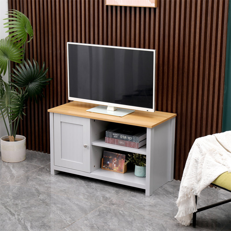 Modern 1 Door Tv Stand Unit With Storage Shelves Corner Tv Cabinet,For Tvs Up To 50 Inches,Living Room Furniture, Grey/Oak