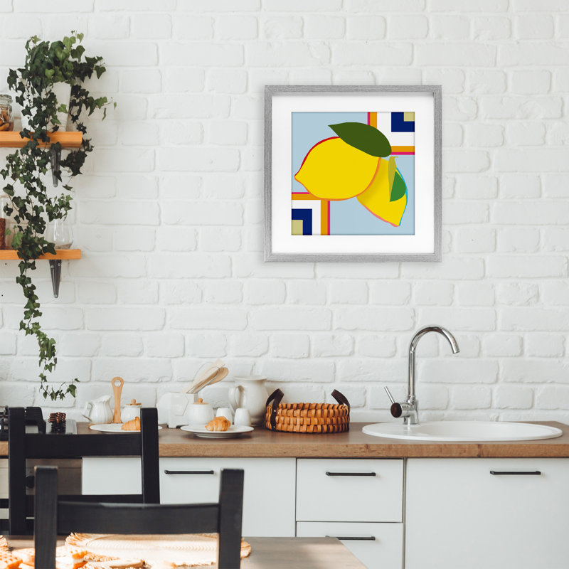 «Geometric Lemon Fruit», reproduction encadrée sous verre, design par Daniela Santiago, H 13 po x l 13 po