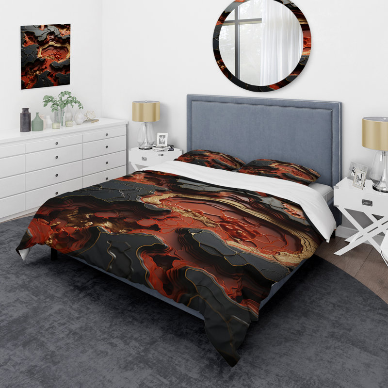Ensemble de housse de couette noir et rouge Volcano Stone - Stone Geode, Housse de couette pour très grand lit