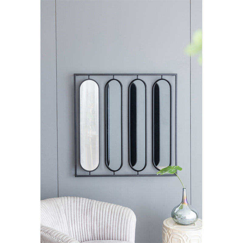 Grand miroir mural ovale 36 "x 36" avec cadre carré noir