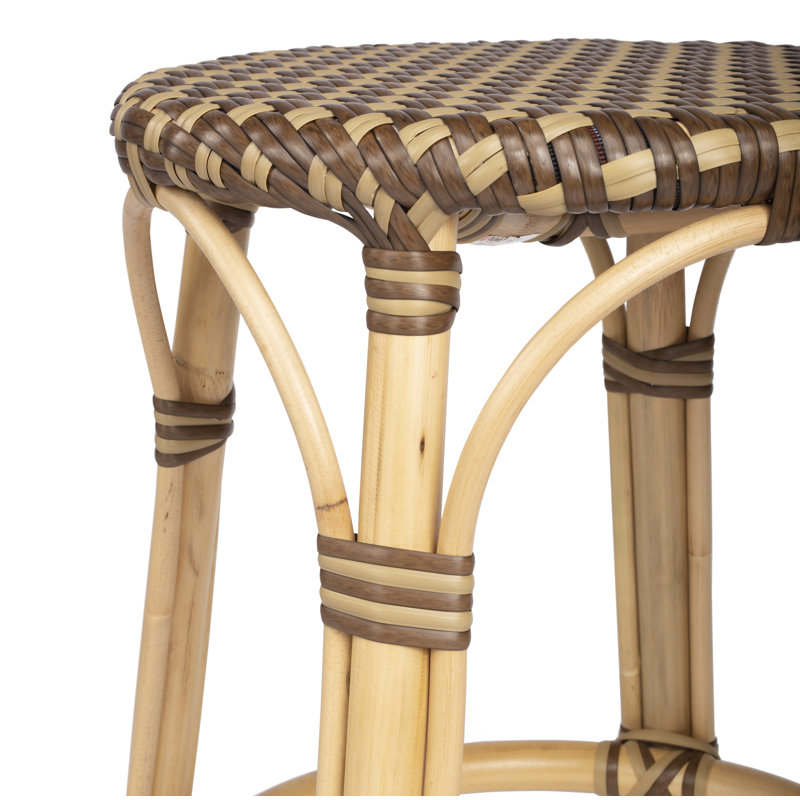 Tobias Rattan Bar Stool & Counter Stool, Brown/Tan Dot/Natural Rattan Frame, Bar Stool (30" Seat Height)