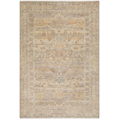 Tapis beige / taupe / brun clair / mauve en laine noué à la main Tysheen