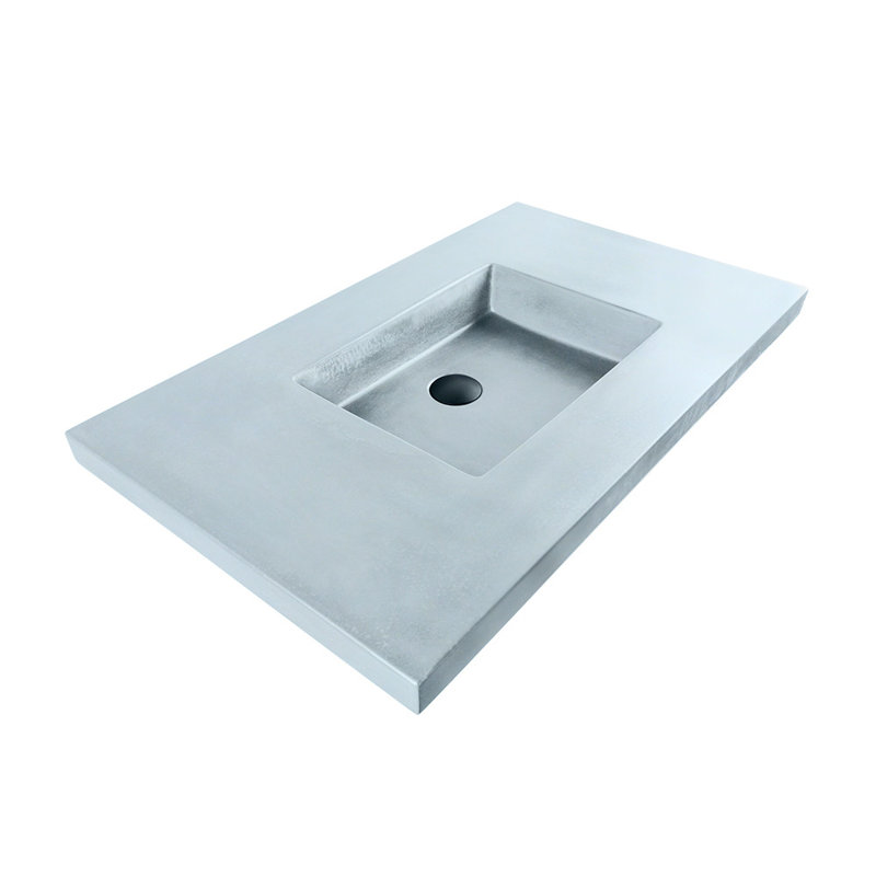 Newterra Concrete Handmade Rectangular Console Bathroom Sink, Aqua, Deck Mounted