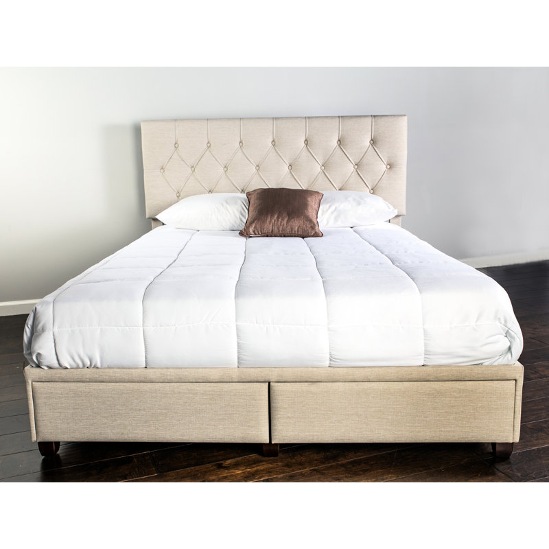 2 grands lits de rangement rembourrés en tissu beige serein avec 2 tiroirs pour l'organisation