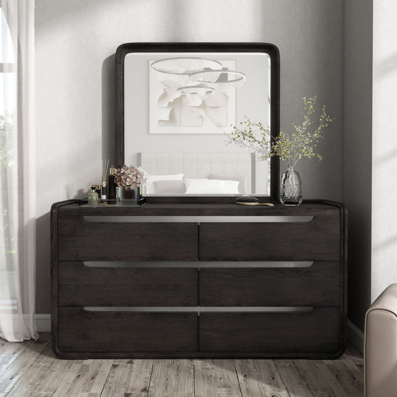 Ensemble commode 6 tiroirs et miroir 2 pièces Barry, Noir