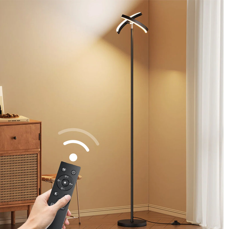 74" Dual Led Floor Lamp With Remote Control, Black