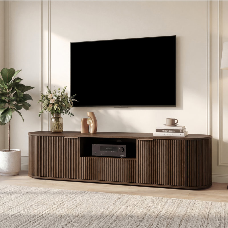 70'' Modern Fluted TV Stand with Adjustable Shelf, Walnut