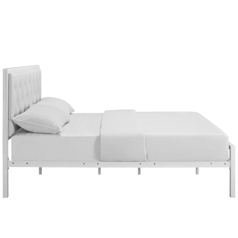 Mia Vinyl Platform Bed Frame, Queen, White