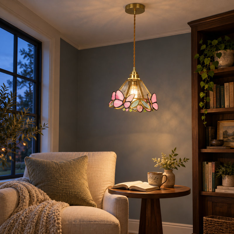 1-Light Butterfly Glass  Pendant Light,3 Color Change