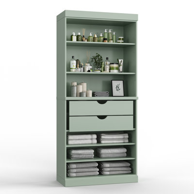 32" 100% Solid Wood Freestanding Bathroom Cabinet with 2 Drawers & Adjustable Shelves – Modern Bathroom Storage