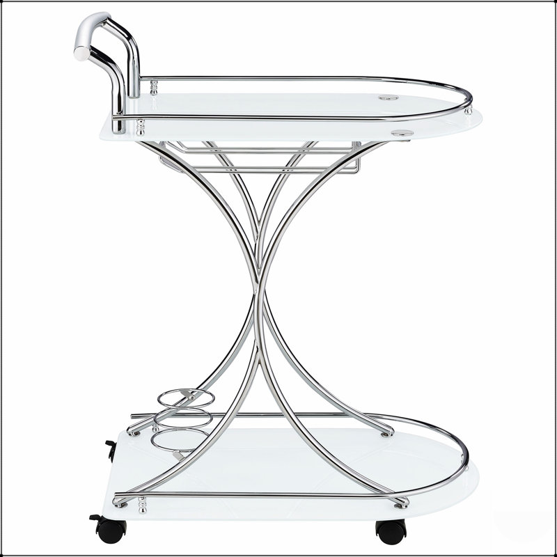 Allen 2-Tier Glass Shelf Metal Bar Cart with Stemware & 3-Bottle Wine Rack, White