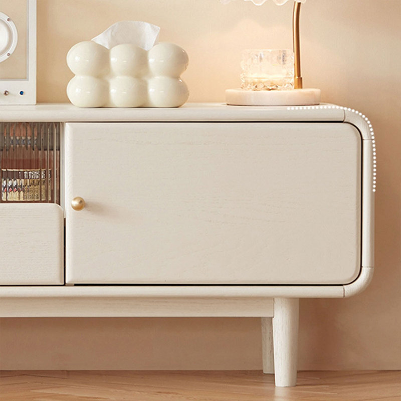 White Solid Wood+Glass TVStands, 70.87"