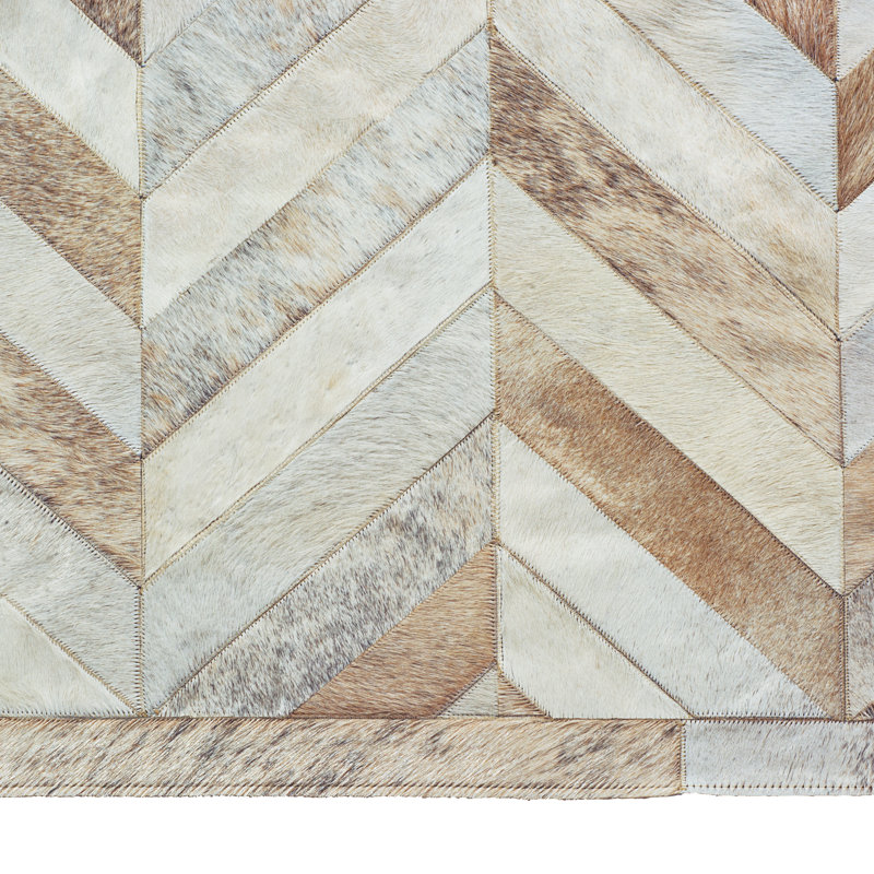 Tapis en cuir taupe / beige / ivoire Apollo, 5 x 8