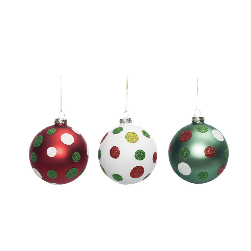  Ensemble de 3 décorations de Noël en verre à pois fantaisie
