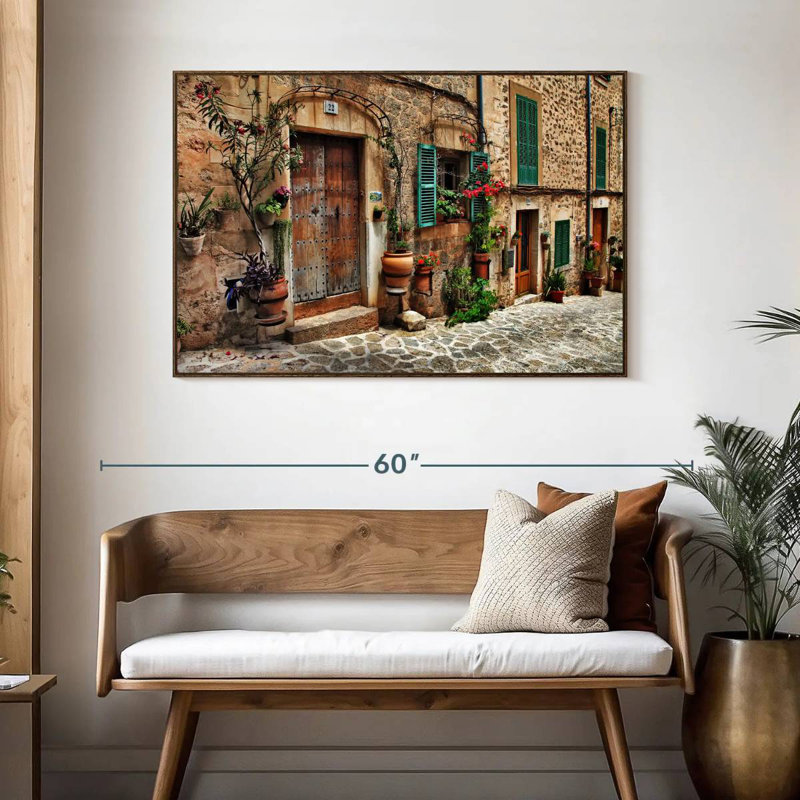 Méditerranée vieille ville, 46 po x 31 po, Cadre flottant en noyer