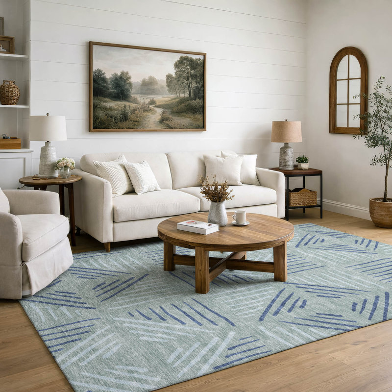 Premium Machine Washable Mayfield AMF2413 Geometric Rug, Spa, 9' x 12'