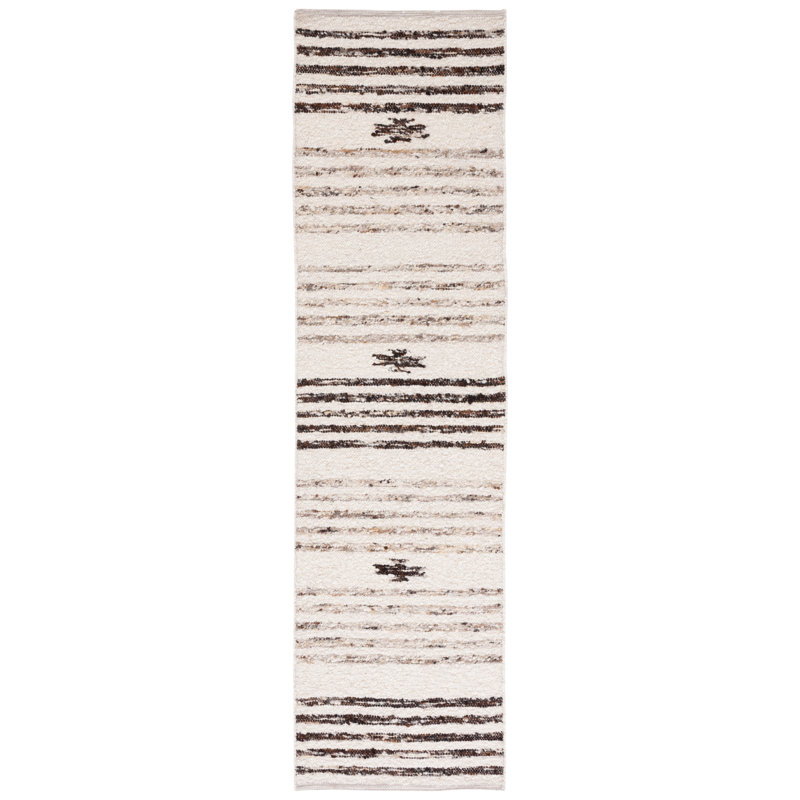 Abbie-Lea Natura Hand Woven Wool/Cotton Southwestern Rug in Ivory/Black, Runner 2'3" x 16'