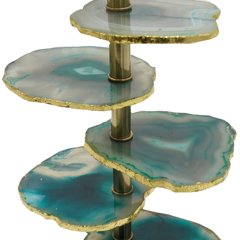 Verdant Agate-Slice Table Lamp with Marble Base 15"Dia. x 29.5" - Green, White