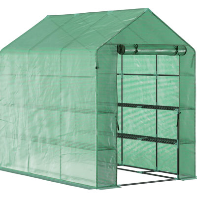 Serre de plain-pied 2,13 m x 1,52 m x 1,98 m, couverture en polyéthylène, structure en acier, 3 étagères pour plantes tropicales, fleurs et légumes - Offre des conditions de croissance optimales et une protection efficace. Serre de 2,13 m x 1,52 m x 1,98 m, jeunes plants, légumes
