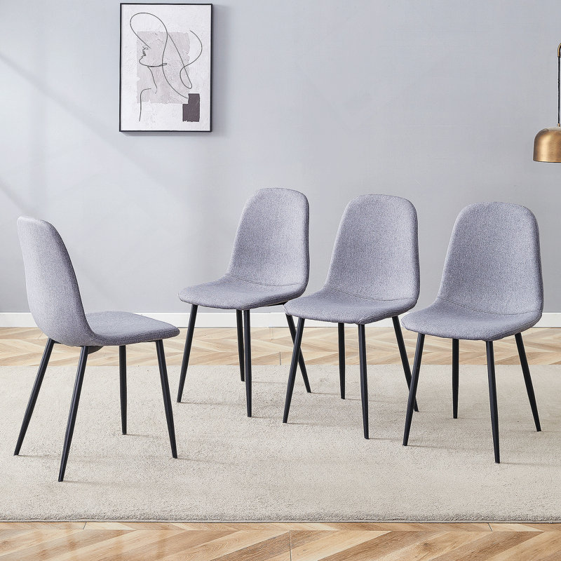 Ensemble de chaises de salle à manger luxueuses à pieds en métal avec siège confortable en lin et coton, Gris clair, Noir