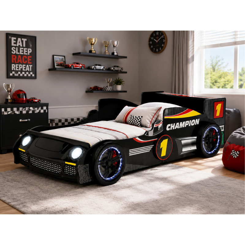 Cadre de lit de voiture de course pour enfants, conception de voiture de course de formule Speedster avec lumières à DEL