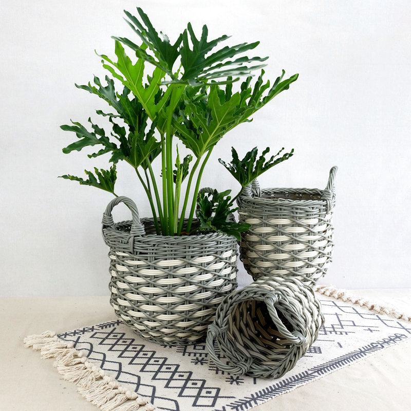 Empilable tissé à la main, gris + beige, multi pour le rangement à la maison, avec poignées lisses 3 rangements beige tissé, multifonctionnel à la maison, pratique et élégant