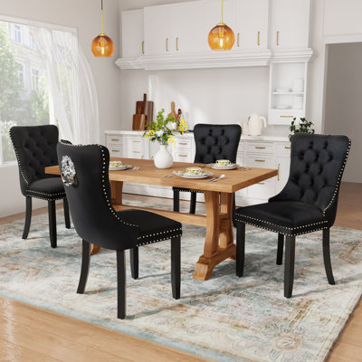 Velvet Upholstered Dining Chairs Set of 4 by Rosdorf Park