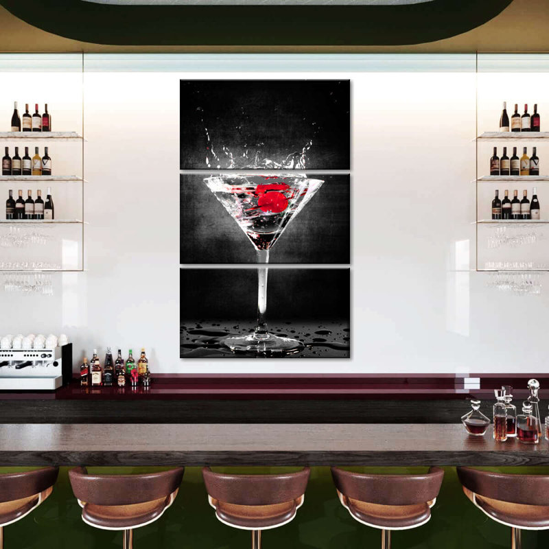 Splashing Cherry Cocktail sur toile, ensemble de 3 pièces, H 50 po x l 32 po x P 1,25 po