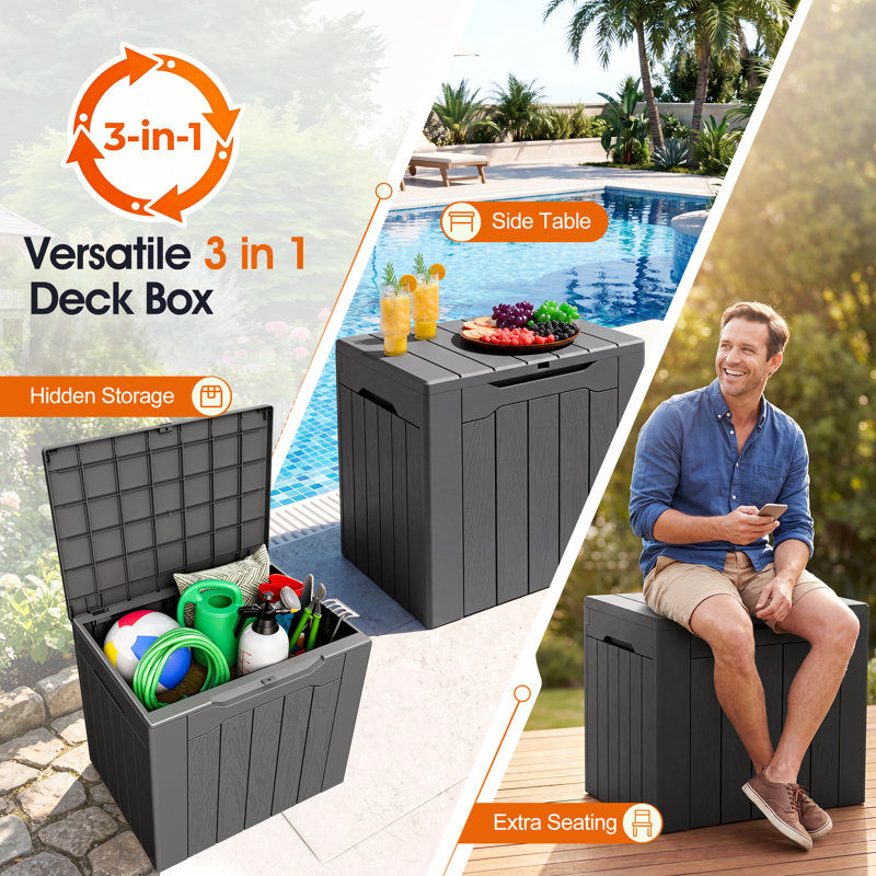 30 Gallon Waterproof Lockable Outdoor Resin Deck Box, Gray