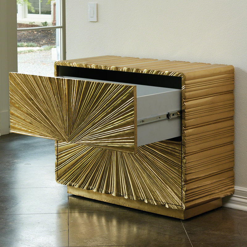 Linenfold Two-Drawer Chest, Brass