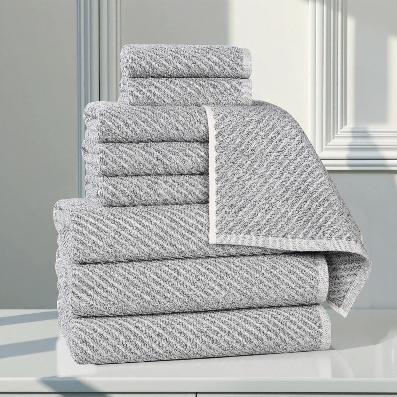  Cotton Blend Super Soft And Absorbent Amelia Collection Towel Set (Set Of 9), Charcoal, 9PC (3-Bath, 3-Hand, 3-Face)