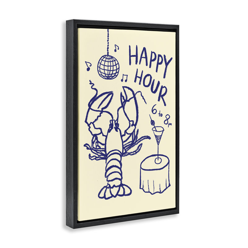 «Happy Hour Lobster», art mural encadré sur toile flottante, design par Florentina Dolci, H 25 po x l 17 po