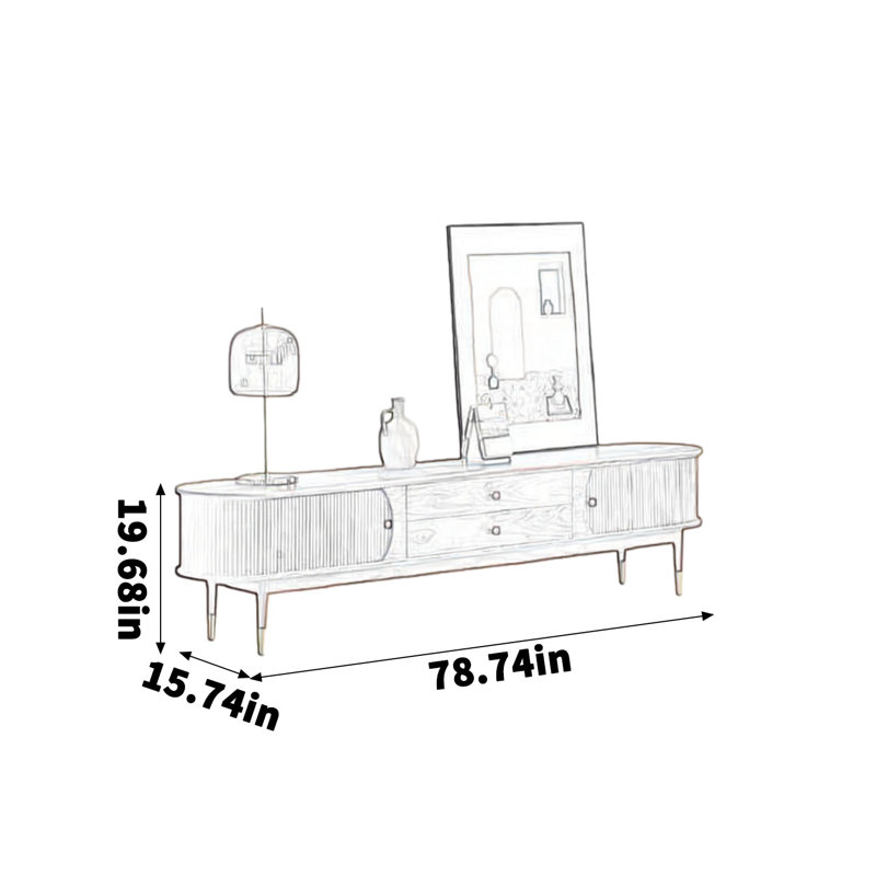Meuble télé en bois de frêne massif, H 19,68 po x L 78,74 po x l 15,74 po