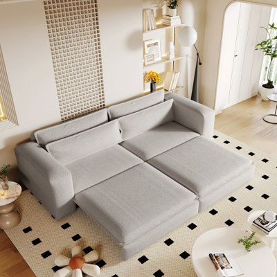 Contemporary Indoor Sofa, 93-Inch King Size Convertible Sleeper Sofa, 3-In-1 Pull-Out Sofa Bed With Chaise Lounge And 2 Lumbar Pillows For Versatile Living Spaces