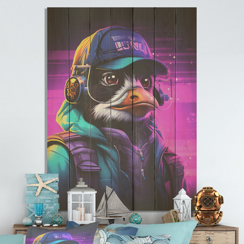 Vie nocturne sauvage de pingouin de Dj - pingouin sur bois, H 40 po x l 30 po