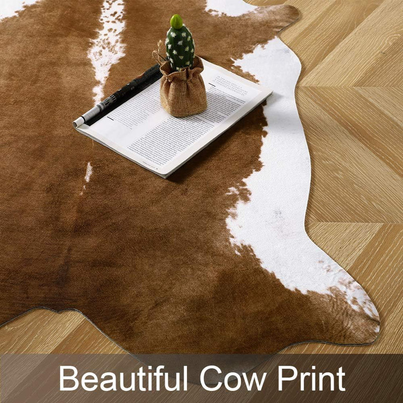 Novelty Christann Commercial Use Faux Cowhide Area Rug with Non-Slip Backing, Novelty 6'2" x 7'