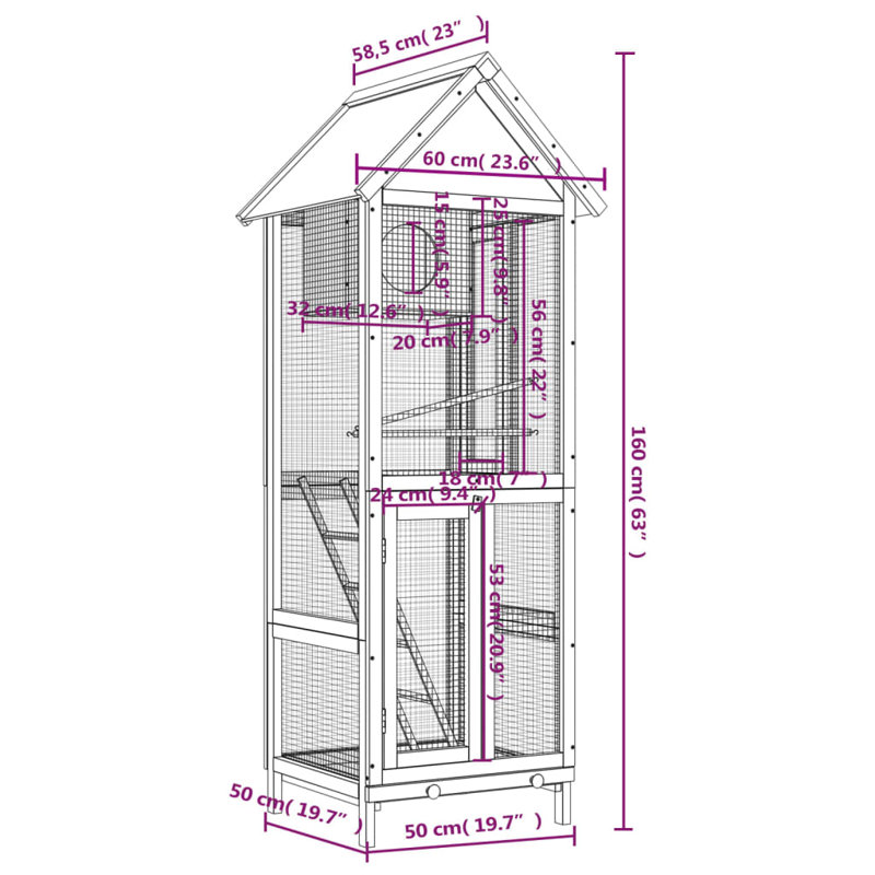 Tall Brown Pine Wood Outdoor Bird House with Ladder