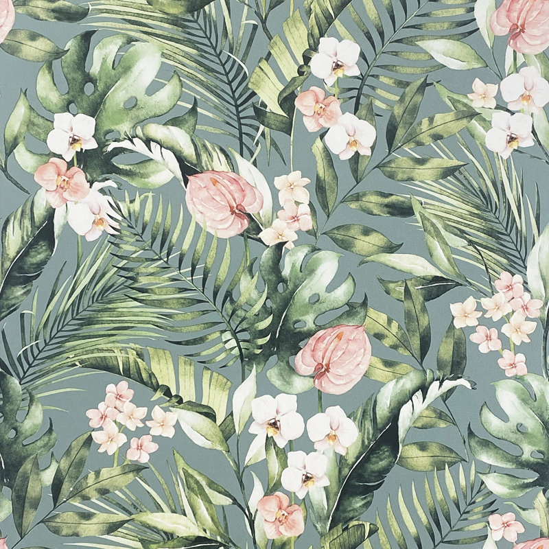 Papier peint floral Harrietta, Vert