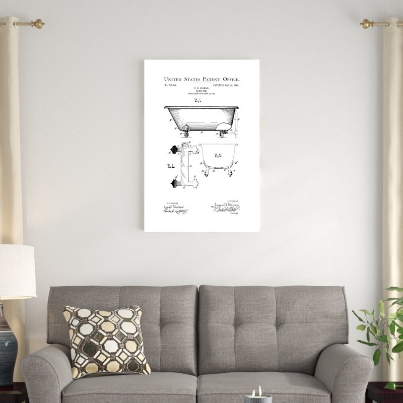 «Bath Time Patents I» par Studio W - reproduction sur toile tendue, H 36 po x l 24 po