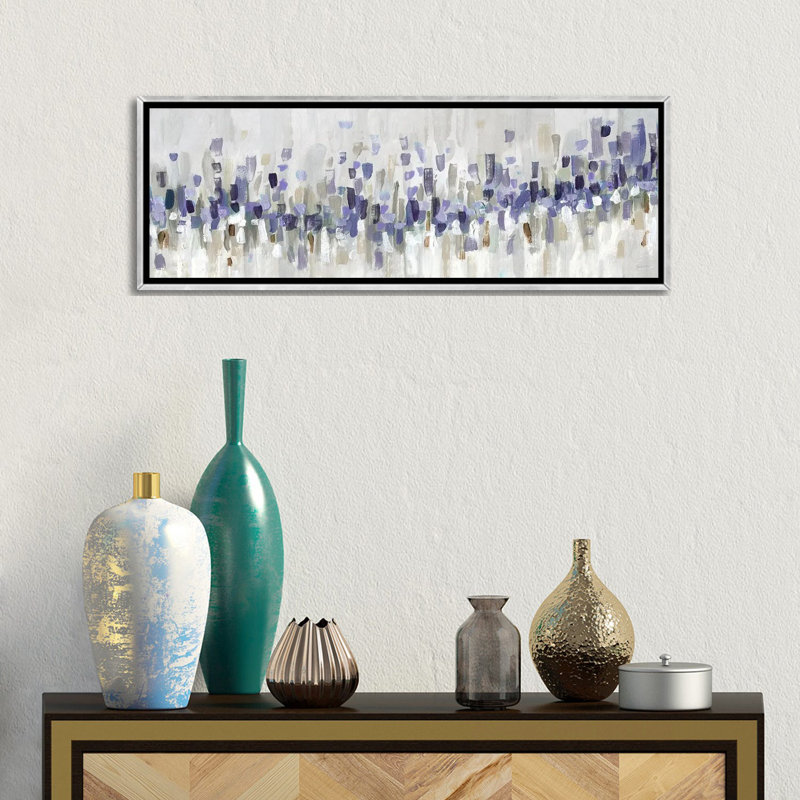 «Blue Staccato - Blue» par Katrina Craven, Encadrement argenté, H 12 po x l 36 po