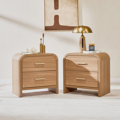 Modern 2-Drawer Nightstand - Curved Design With Optimal Storage Balance-Set Of 2