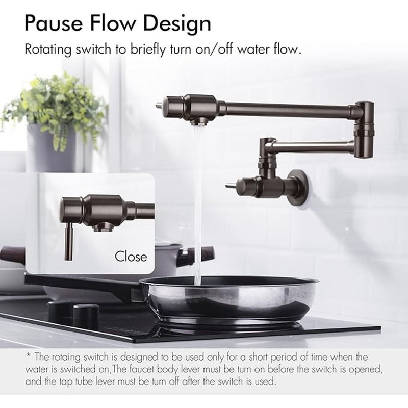 BAGNOLUX Venetian Bronze Pot Filler, Wall Mount Commercial Pot Filler Faucet Over Stove, Brass Copper Material Kitchen Folding Faucet with Stretchable Double Joint Swing Arm 23.4 inch