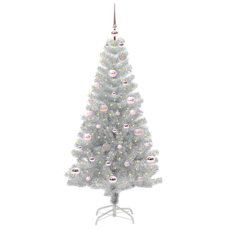 vidaXL Christmas Tree with 150 LEDs with Stand Silver PET, 4.92 ft