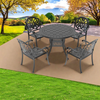 5 meubles d'extérieur en fonte d'aluminium avec coussins de patio résilient et 4