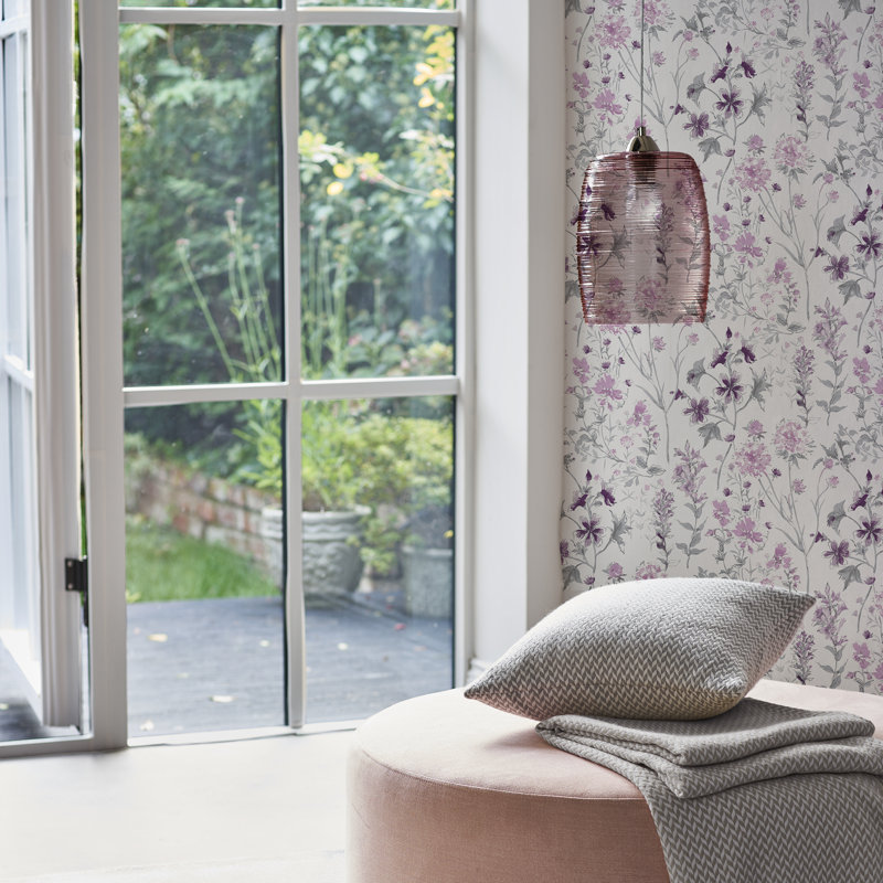 Laura Ashley Wild Meadow Wallpaper Roll, Pale Iris