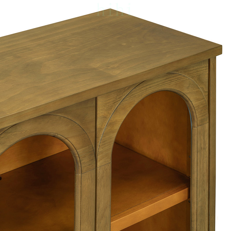 Grande armoire de rangement à 4 portes avec portes en verre, conception arquée et tablettes réglables pour une utilisation polyvalente