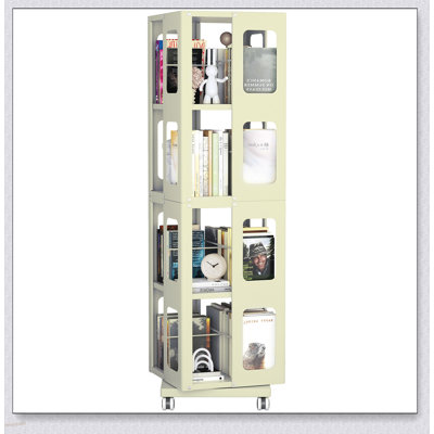 4-Tier All-Steel Rotating Bookshelf with 360° Wheels, Large Size Sturdy & Spacious Book Rack, Easy Assembly